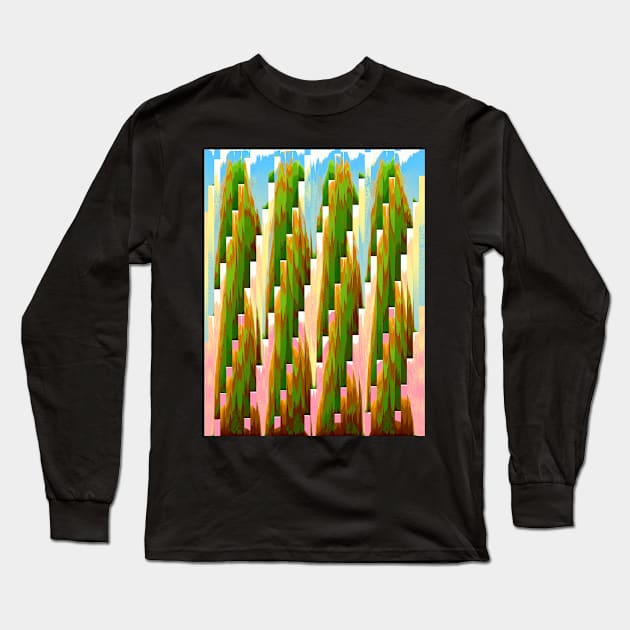 Pineapple Tropical Sunset Glitch Art Long Sleeve T-Shirt by DankFutura